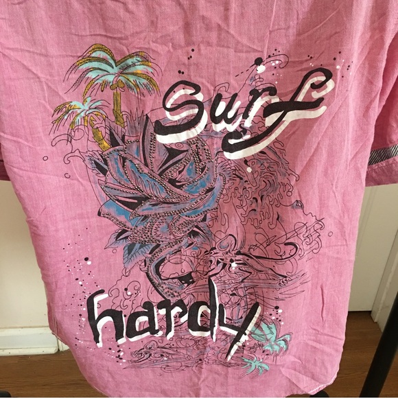 Ed Hardy Button Up SURF HARDY Mens Shirt***BLING & POP OF COLOR*** - Picture 2 of 13